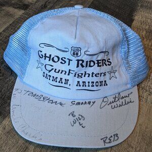 Route 66 Oatman Arizona Trucker Hat Baby Blue White Signed Gunfighters